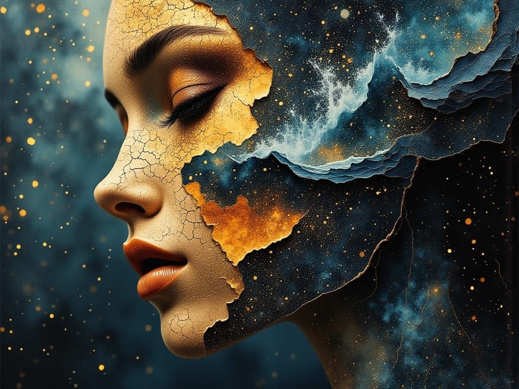 Elemental Face Formed From Cracked Paper Layers