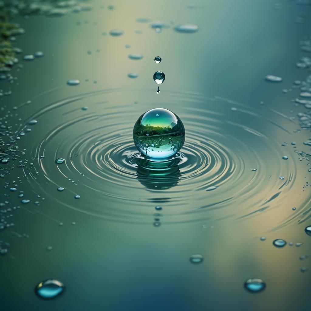 Surreal Water Drop Creates Ripples on Misty Lake