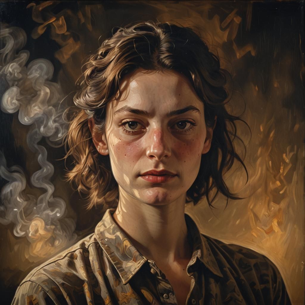 Confident Woman in Dramatic Lighting as Impasto Painting