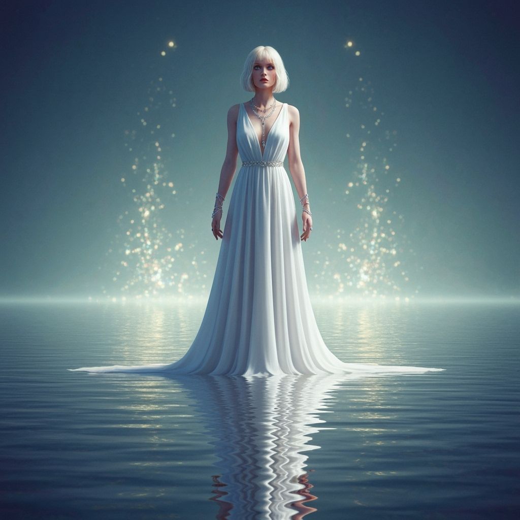 Woman at Alien Lake: Dreamy Sci-Fi Art