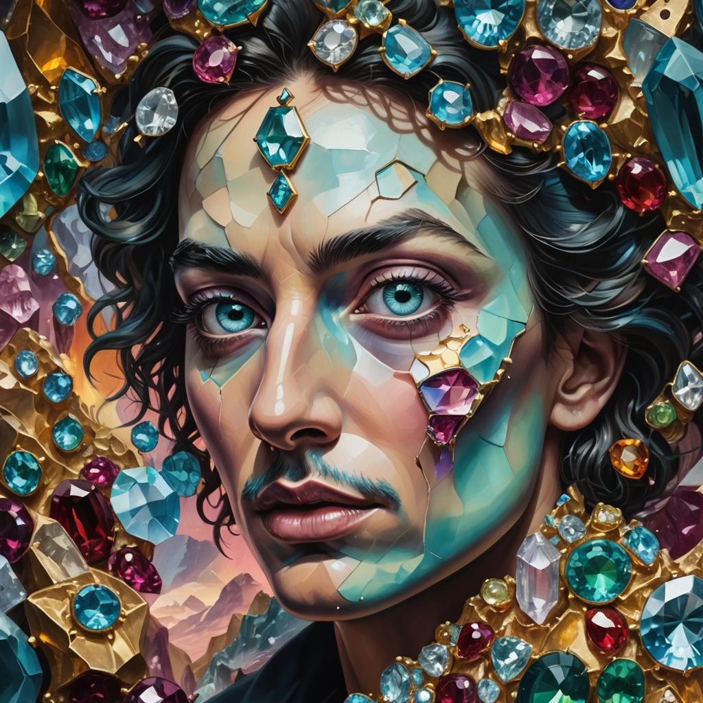 Gemstone-Eyed Being in Salvador Dali-Inspired Concept Art