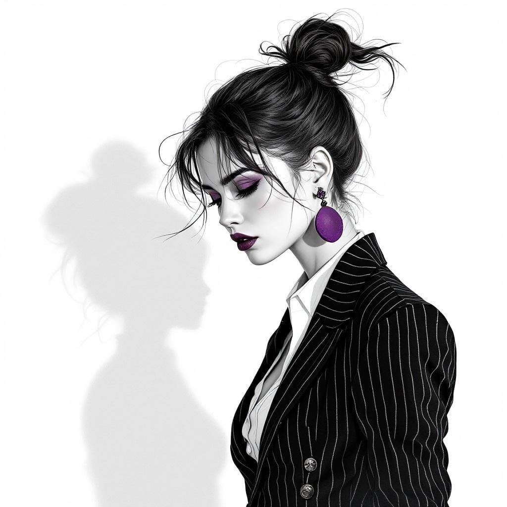 Graphite Pencil Drawing of Woman in Suit