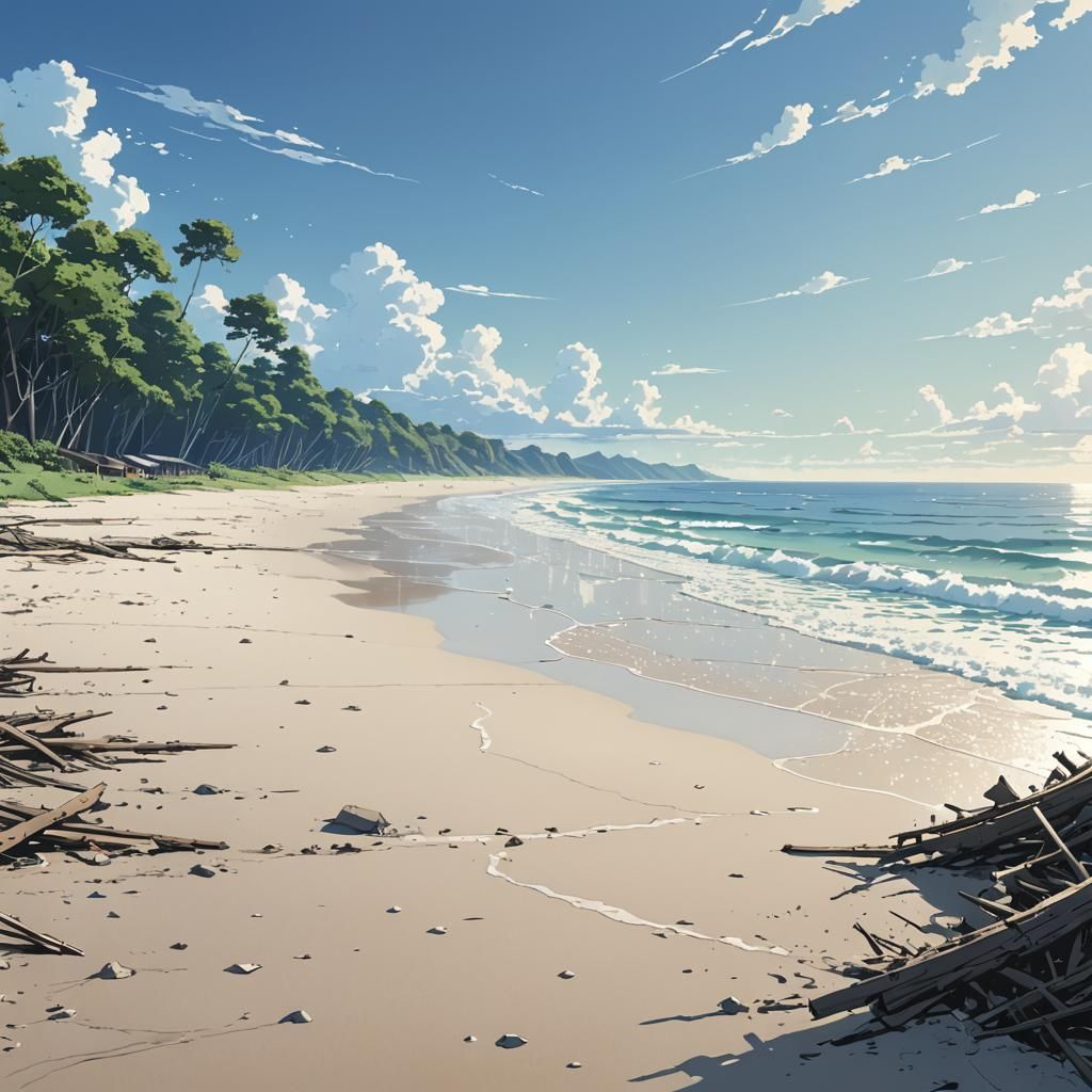 Beach Disintegration: Evocative Line Art Landscape