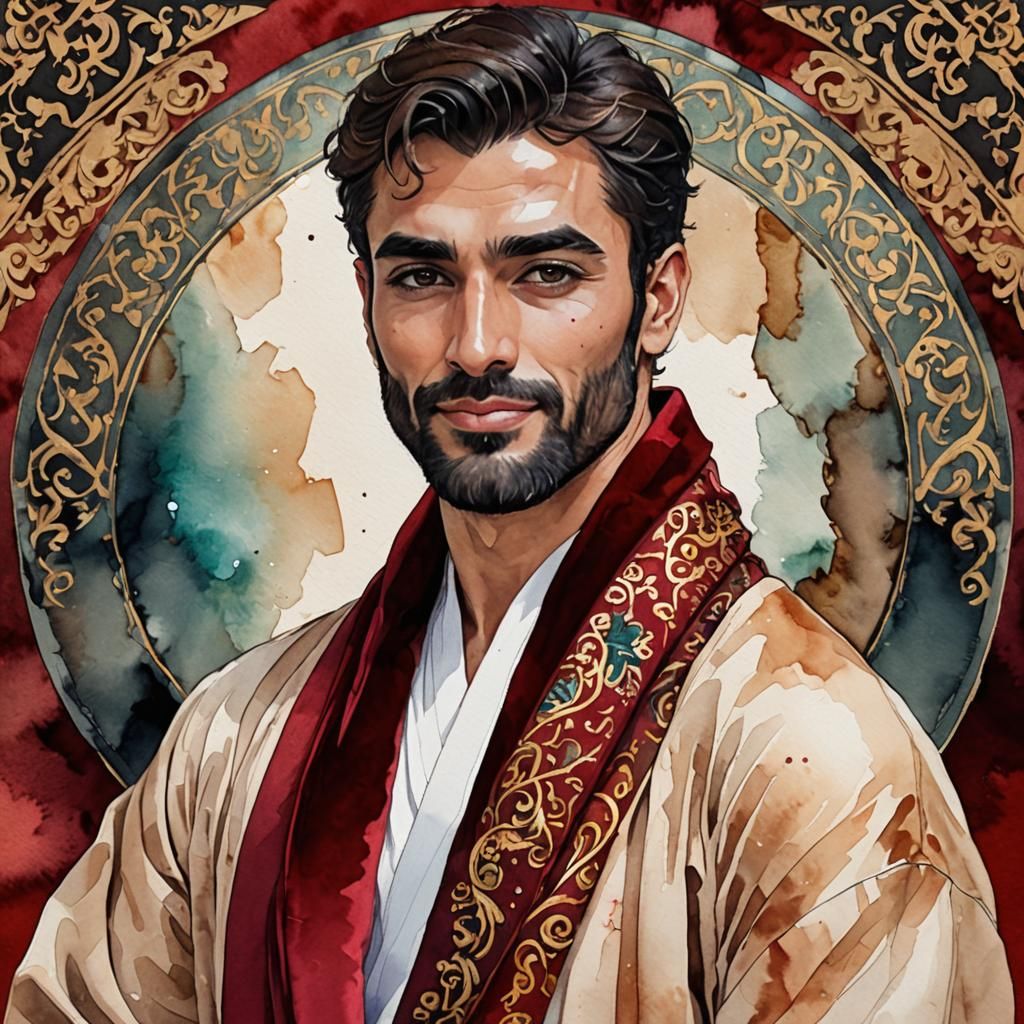 Handsome Man in Velvet Robe, Impressionist Digital Art