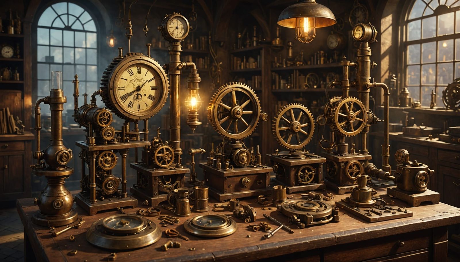 Steampunk Inventor's Workshop in Painterly Digital Art Style
