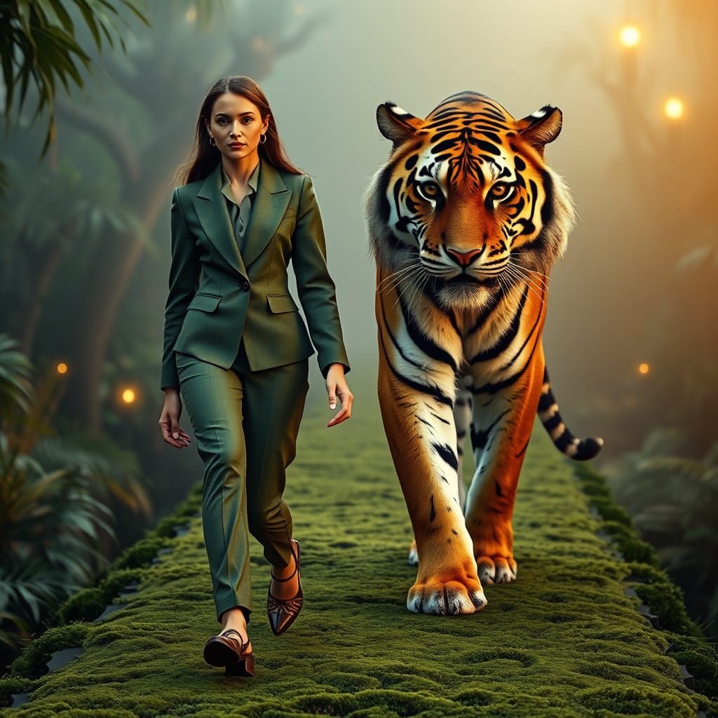 Supermodel Walks Beside Towering Bengal Tiger in Enchanted J...