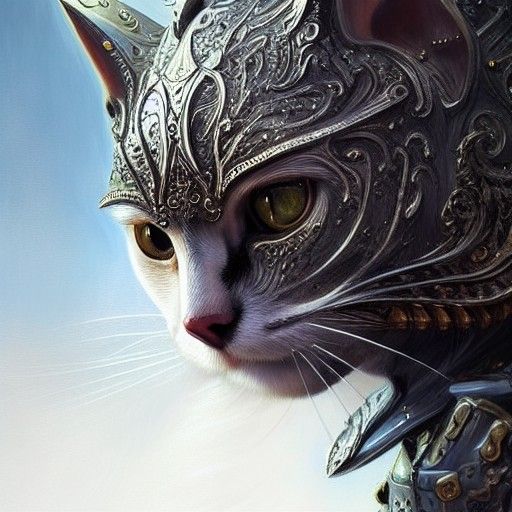 Armored Cat Fantasy Art: Detailed Digital Painting