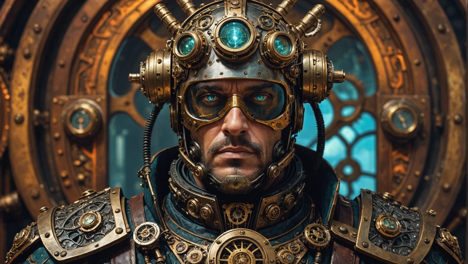 Steampunk Warrior Portrait in Abstract Style