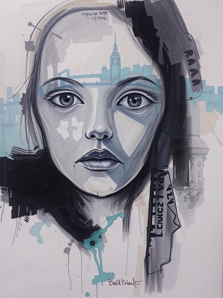 Expressionist Cityscape with Distorted Figures