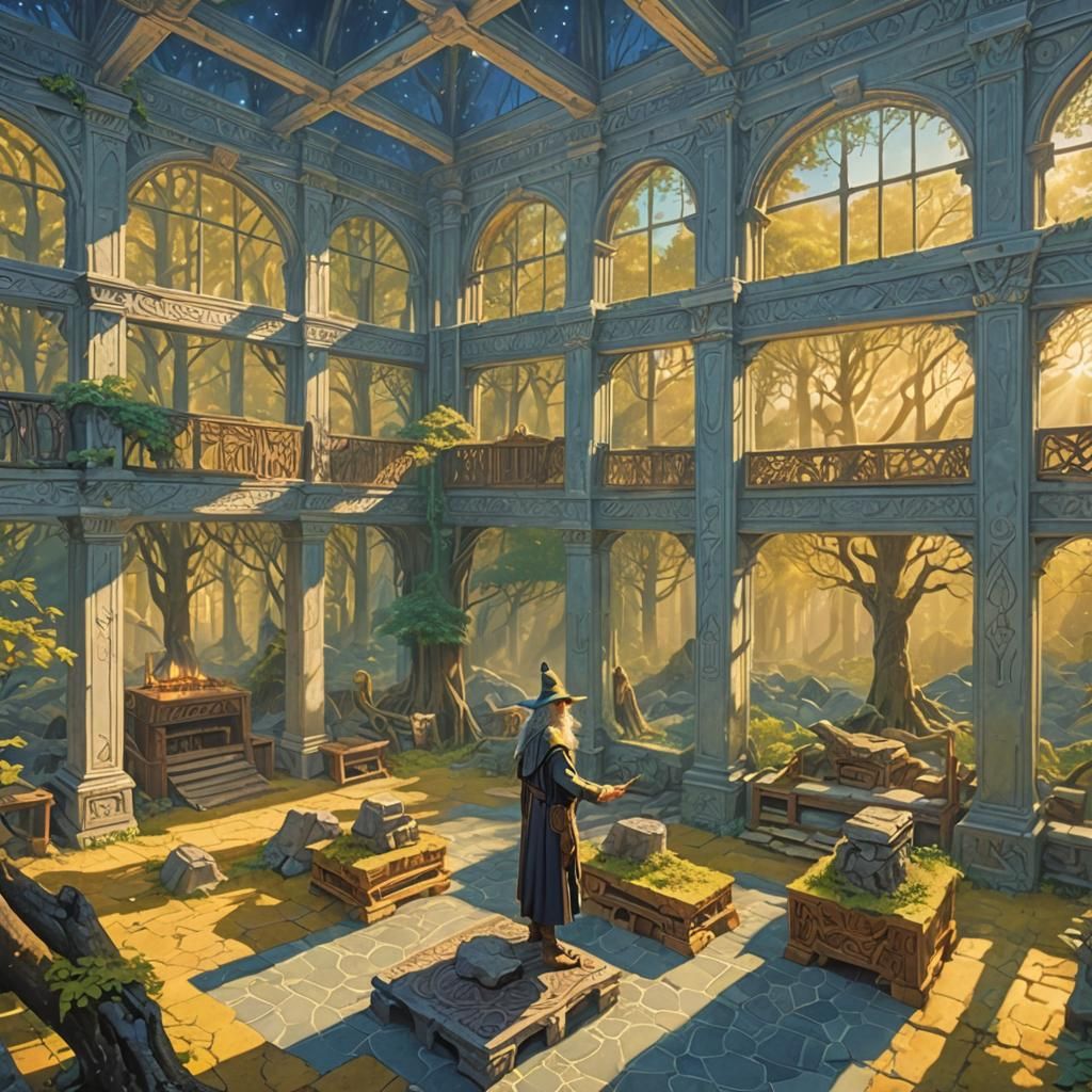 Wizard Casting Spell in Mystical Forest Concept Art