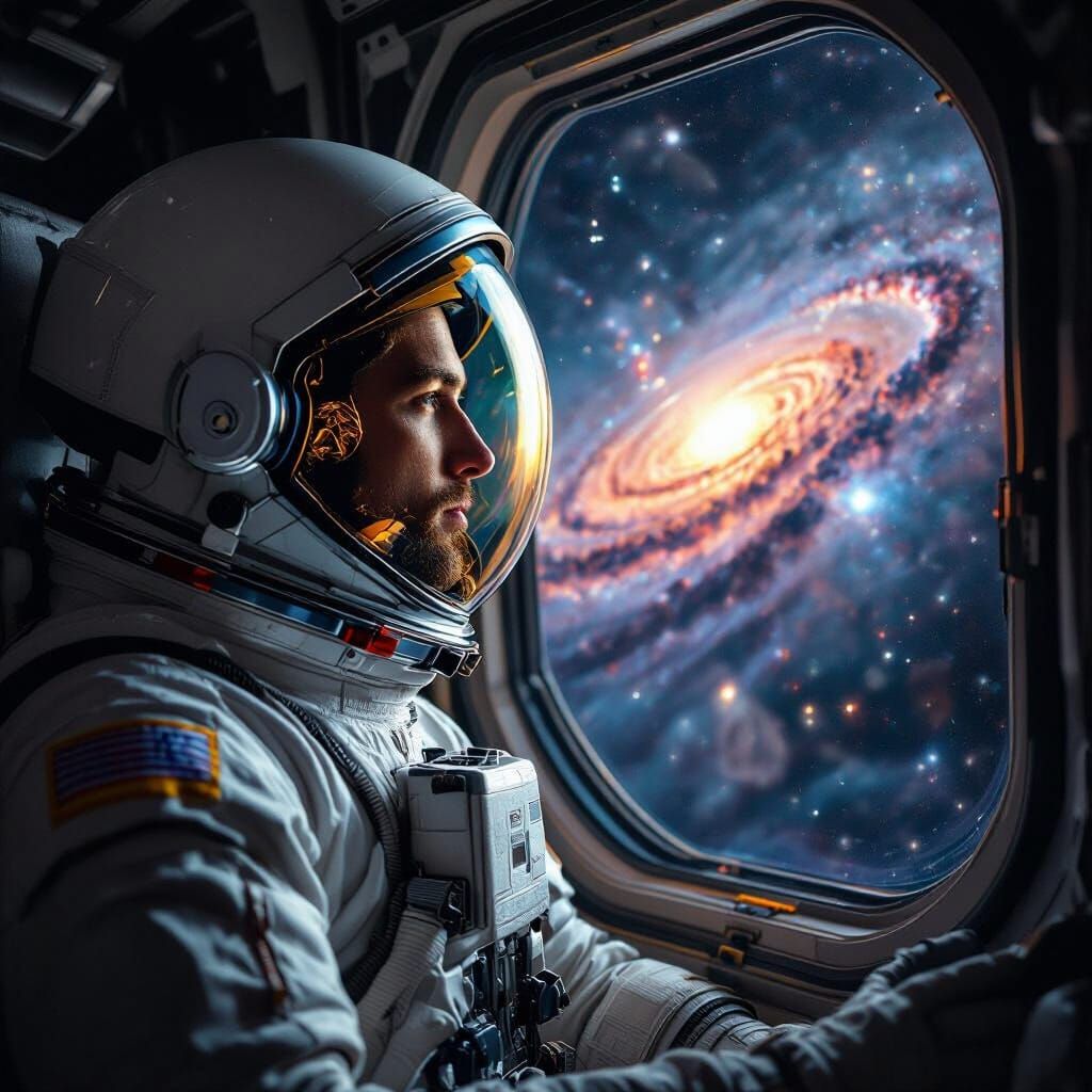 Hyperrealistic Astronaut Views Cosmic Galaxy from Spaceship ...