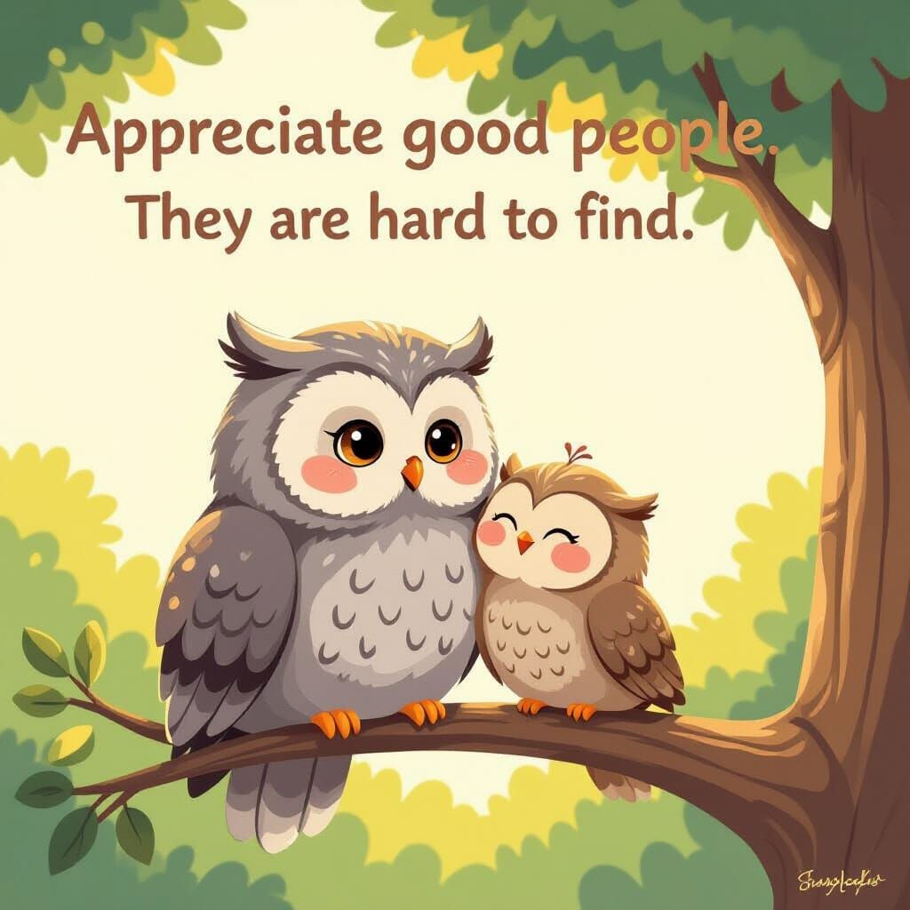Heartwarming Cartoon Owl Illustration: Appreciate Good Peopl...