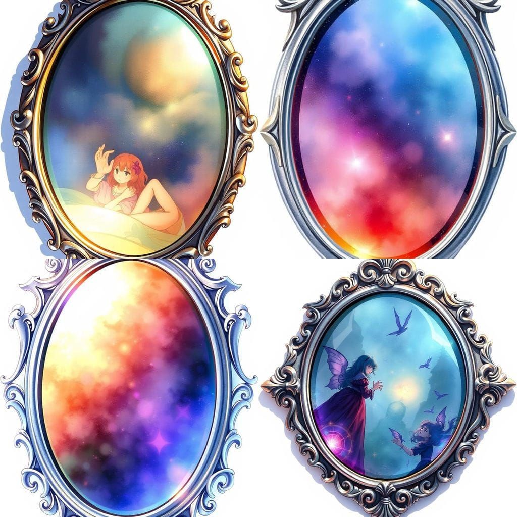 Whimsical Watercolor Anime Mirror Reflects Magical Beings