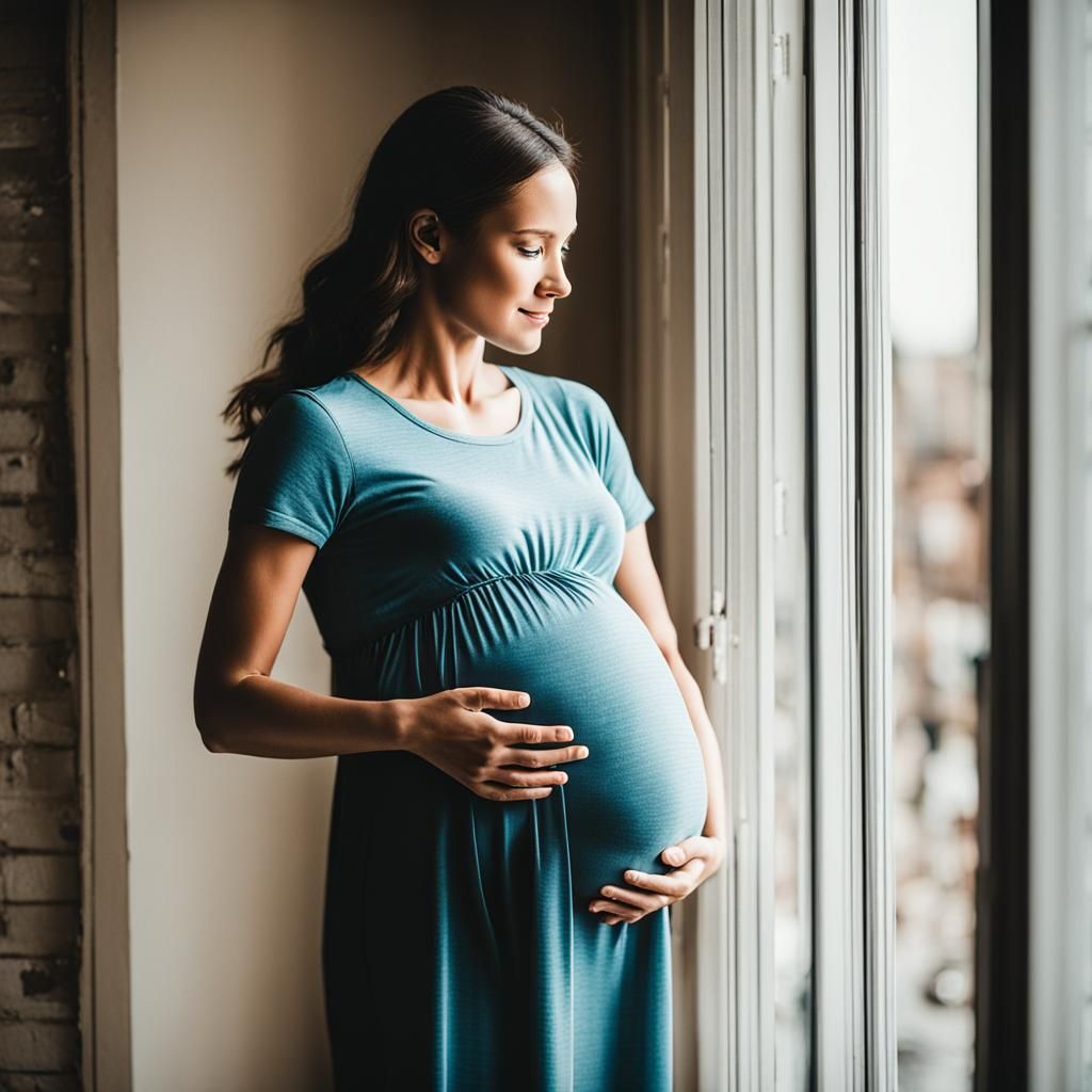 Pregnant Woman Holding Baby Bump by Window