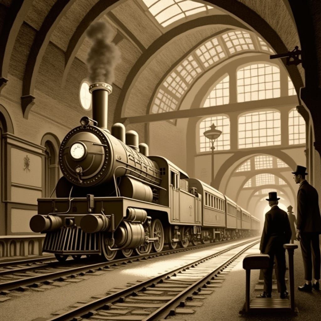 Classic Train Drawing in Charcoal Style