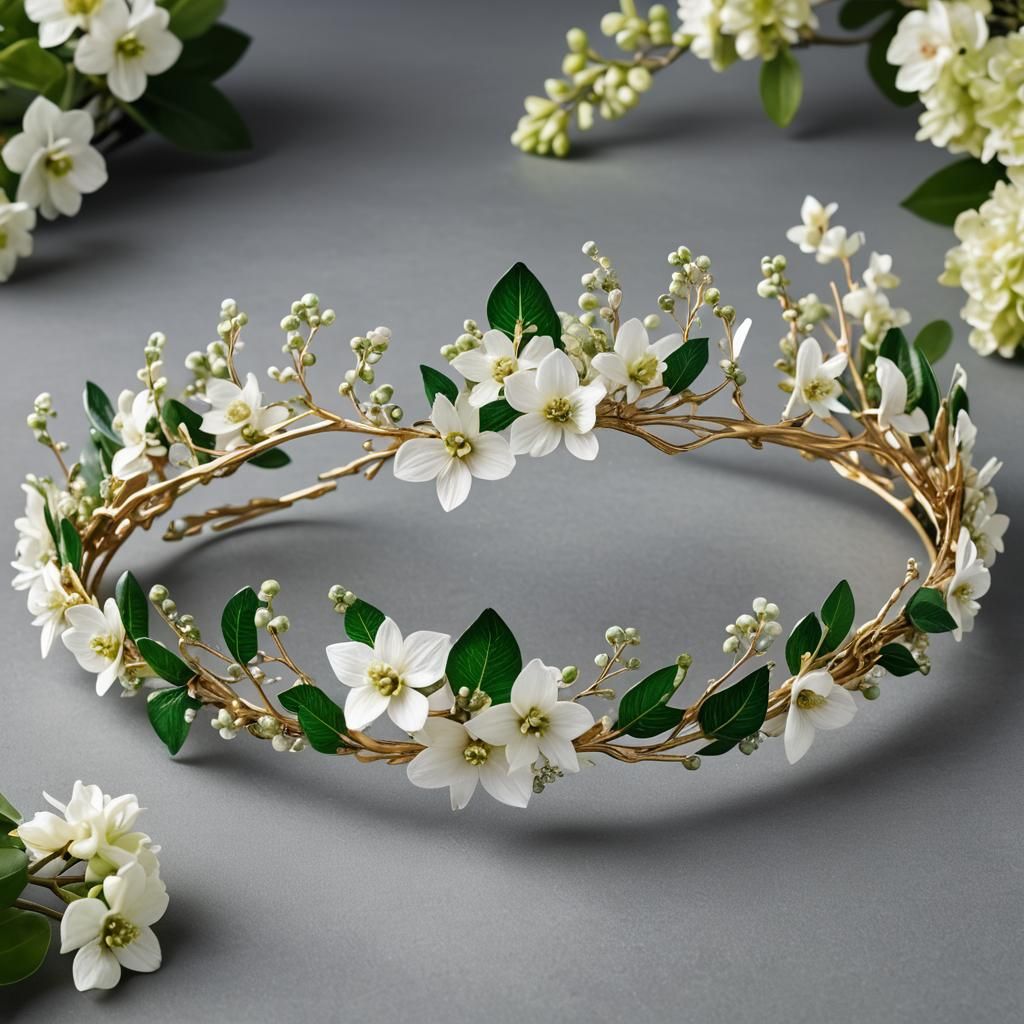 Hydrangea and Orchid Tiara in White Gold: Cinematic