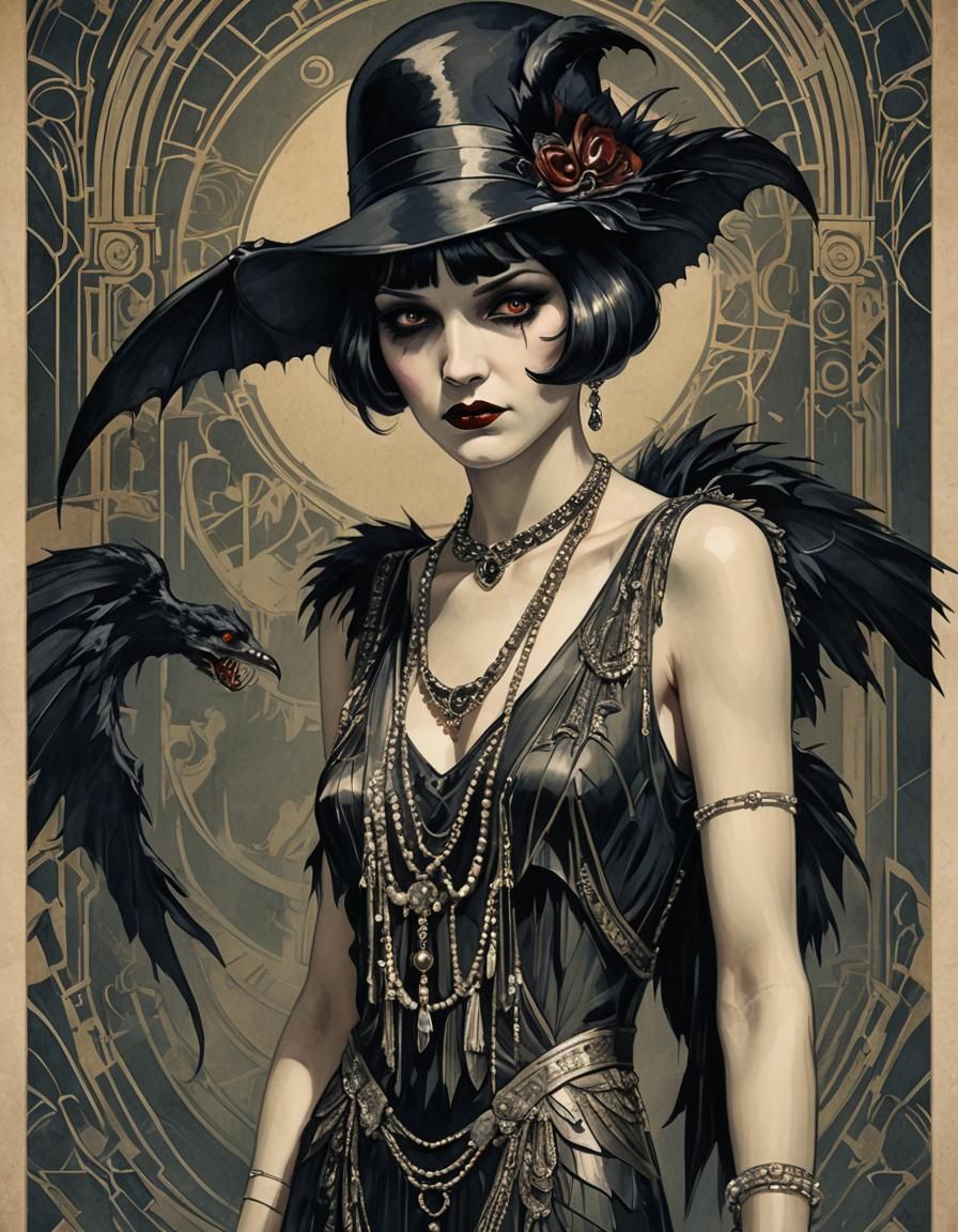Sinister 1920s Vampire Flapper in Art Deco Style