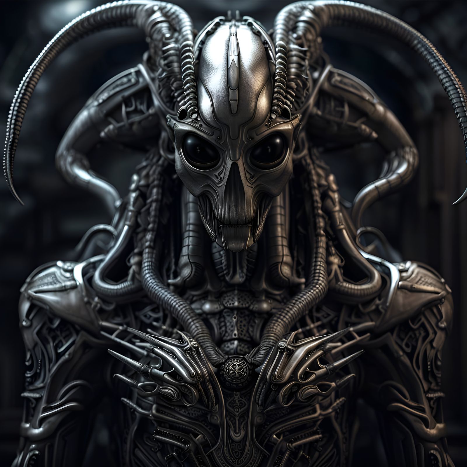 Giger-Inspired Robot Baphomet in Hyperreal 8k Horror