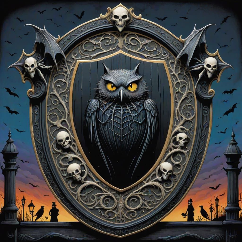 Gothic Victorian Shield with Macabre Whimsy