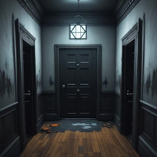Scary Halloween Room with Open Door in 3D