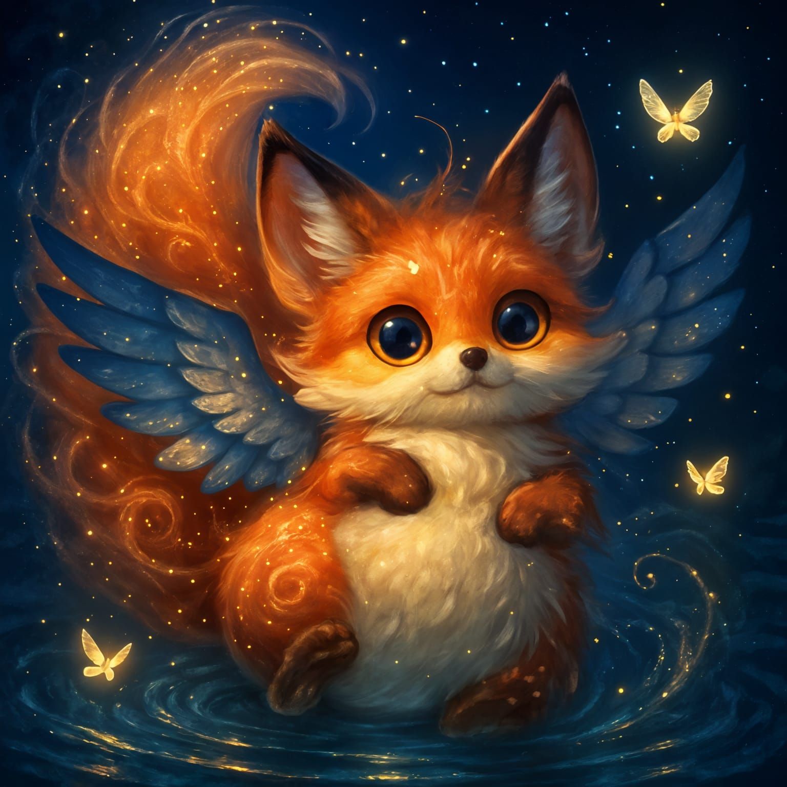 Cute Chubby Fox with Magical Wings and Fur