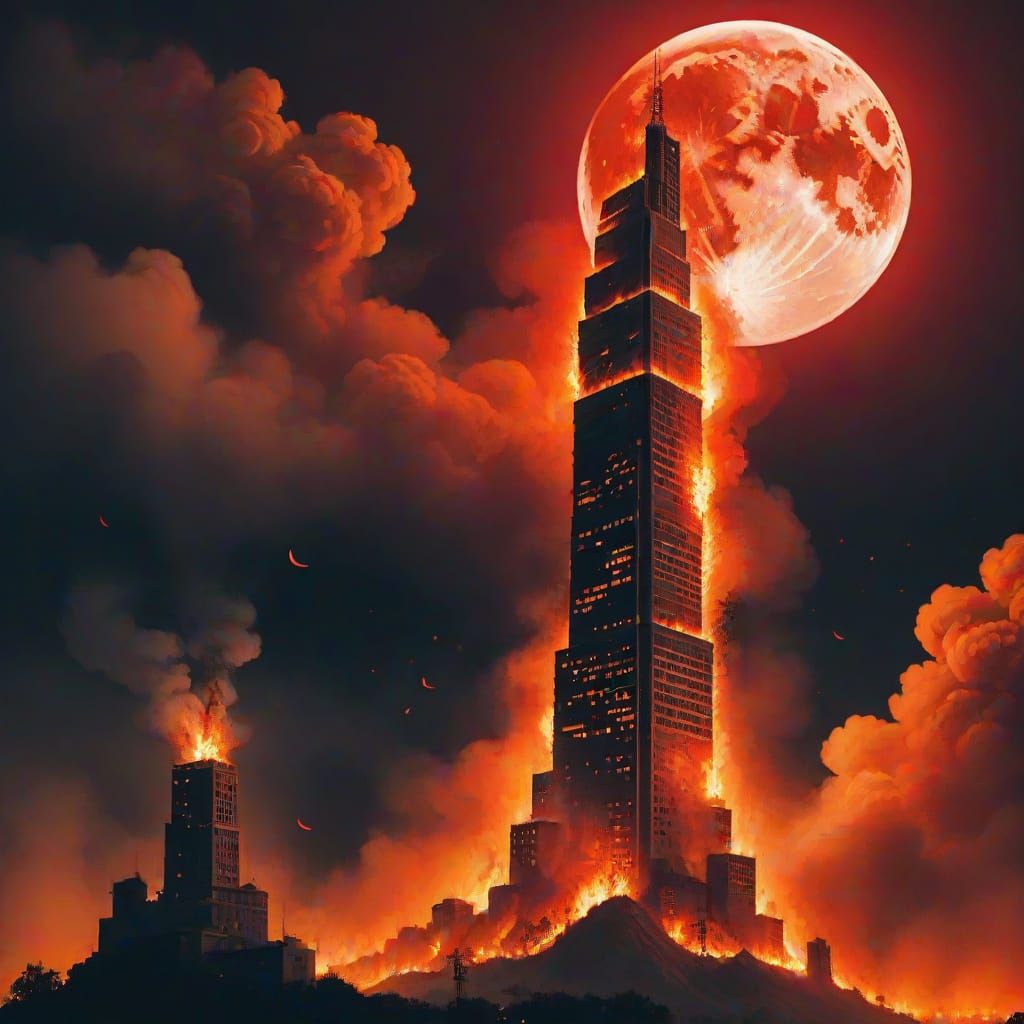 Towering Inferno Under a Blood Moon