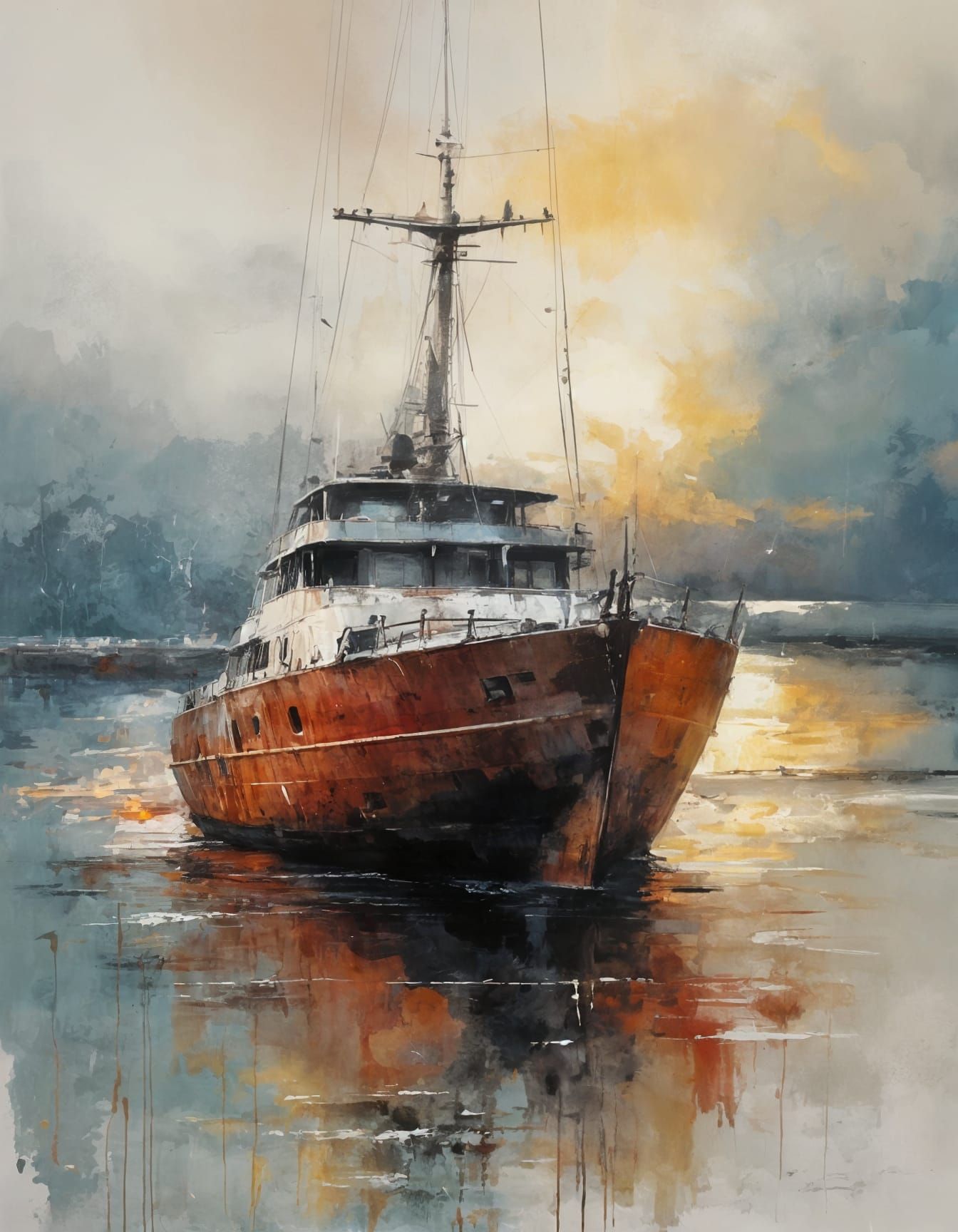 Luxury yacht at sunrise