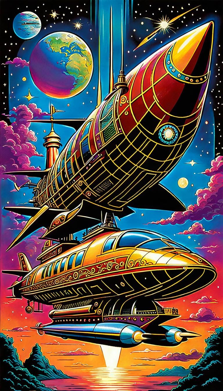 Victorian Steampunk Spaceship in Burton Style