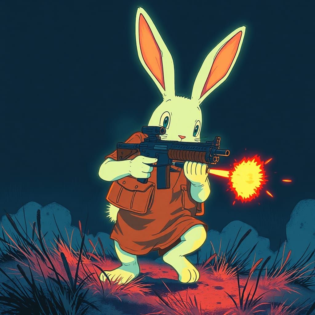 Fluorescent Rabbit's Revenge: Expressionist Battlefield