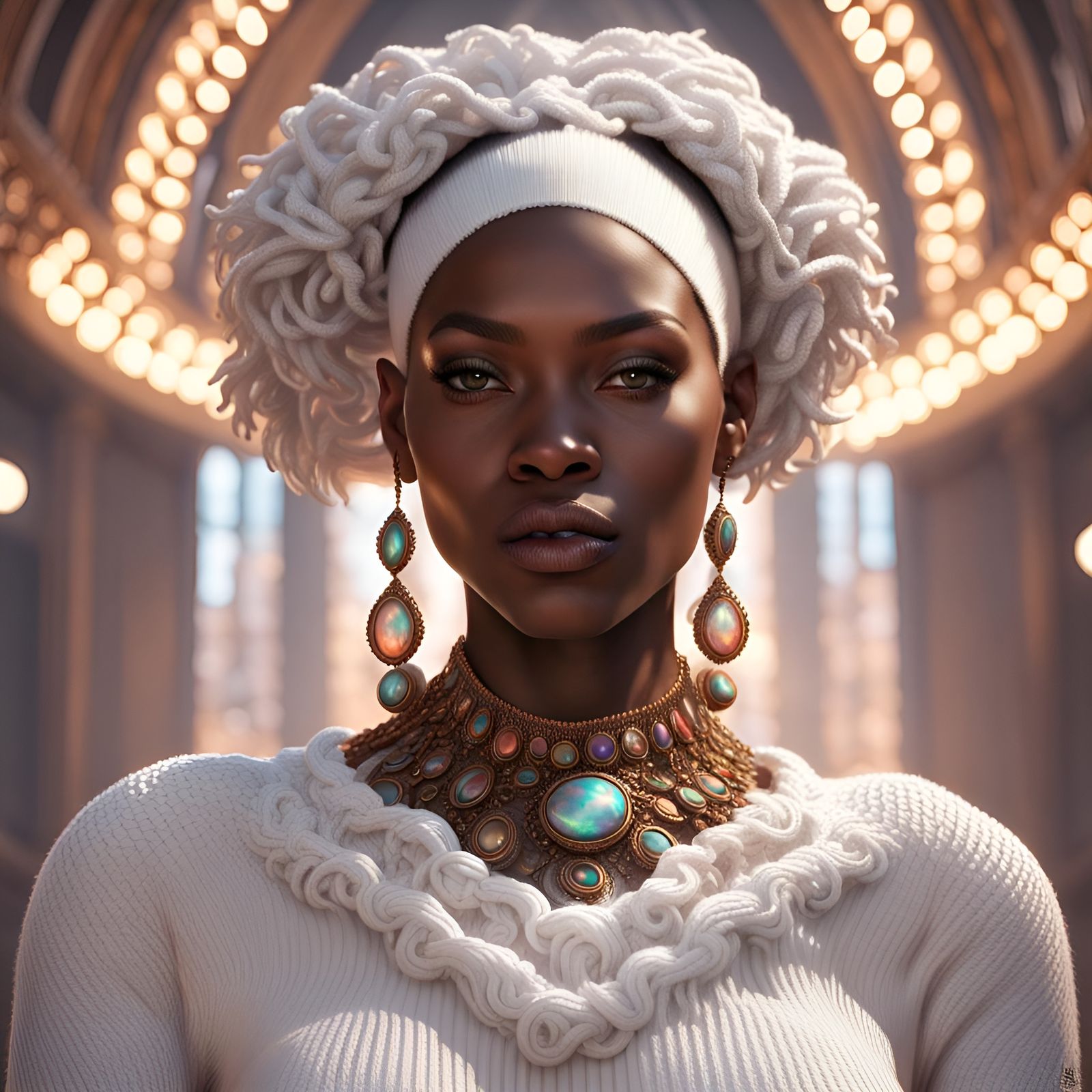 Biomorphic Knitwear Portrait in Hyperdetailed Style