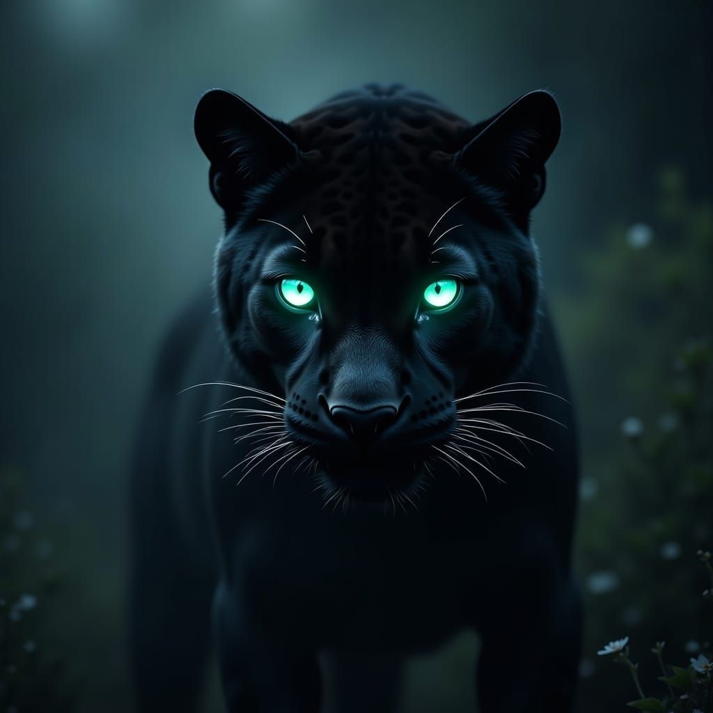 Mystical Jaguar Emerge from Shadows in Emerald Glow