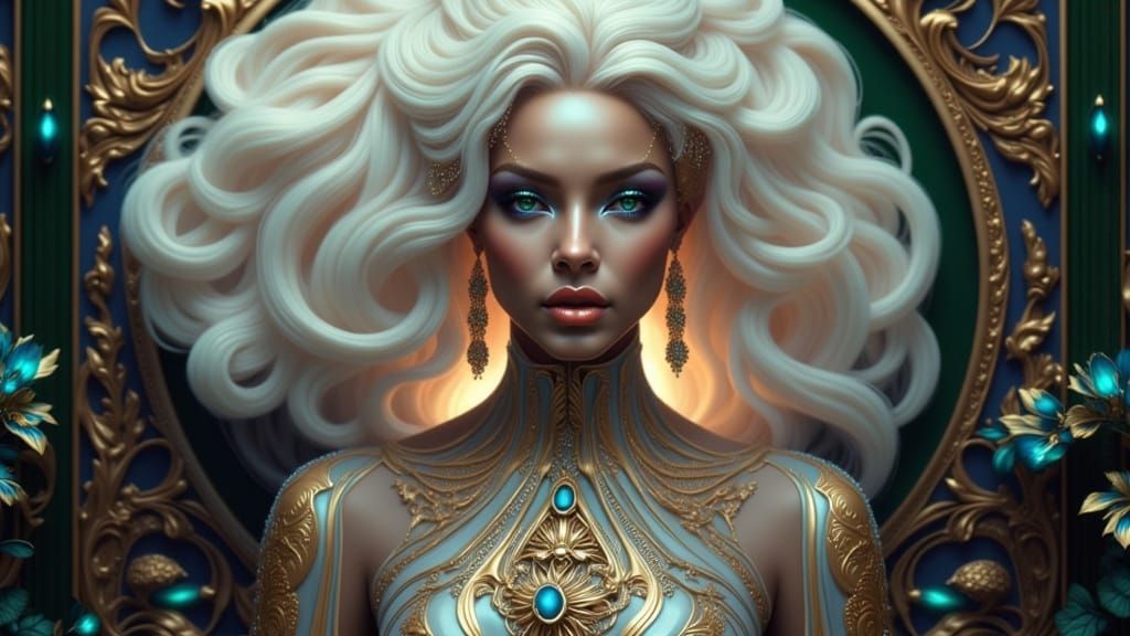 Majestic Alien Queen in Bioluminescent Garden, Hyperdetailed