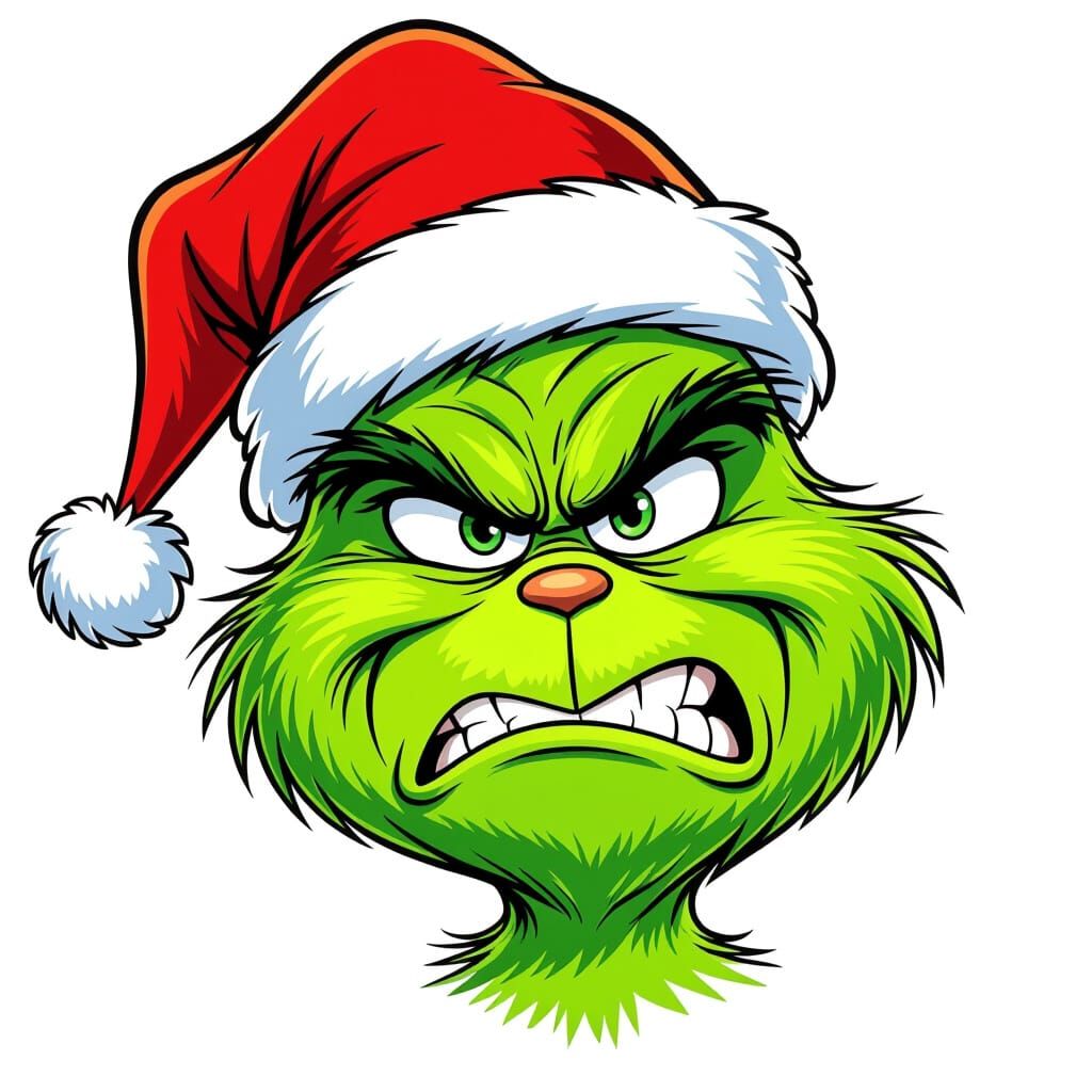 Grinch Cartoon Illustration Wearing Santa Hat