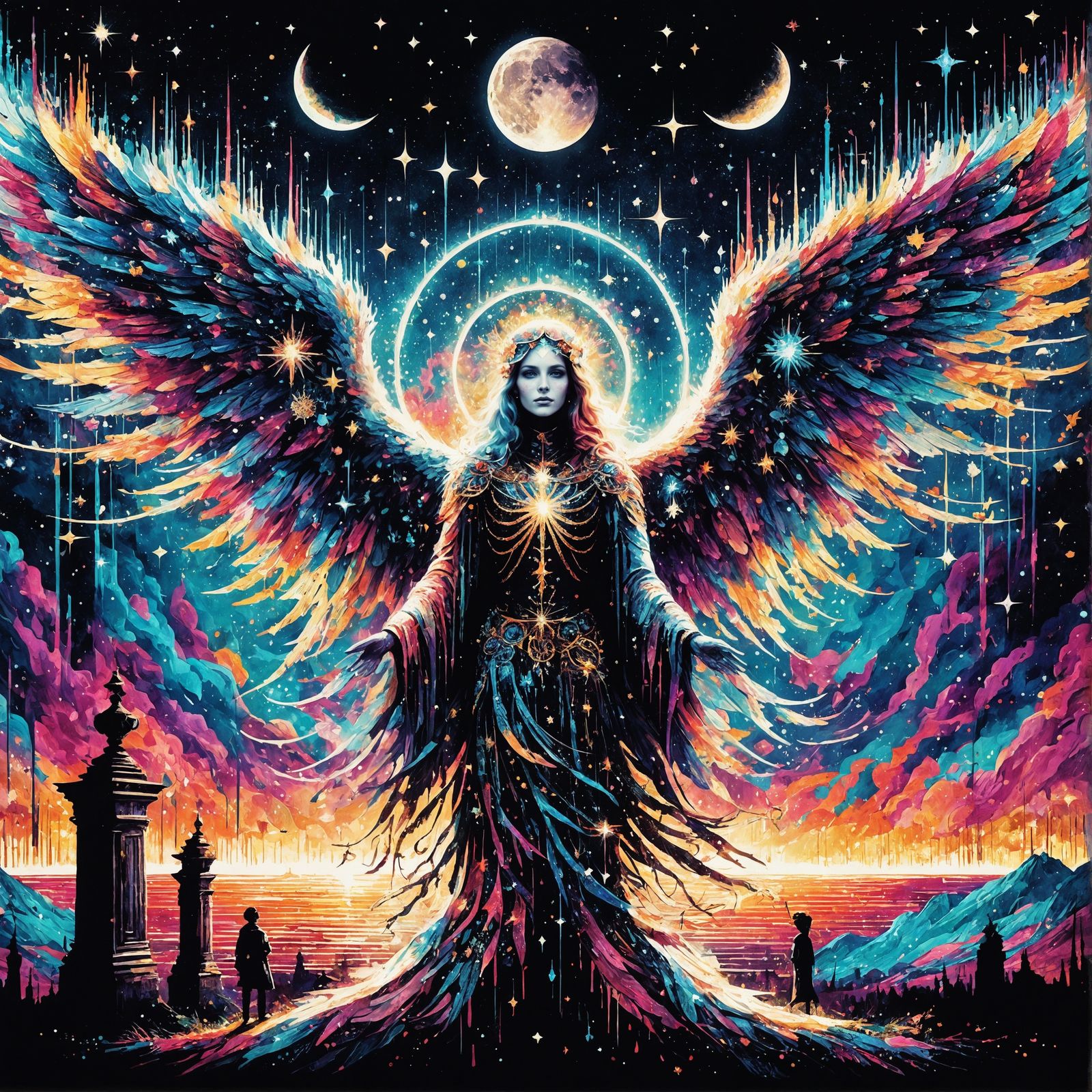 Celestial Archangel in Surreal Glitchcore Style