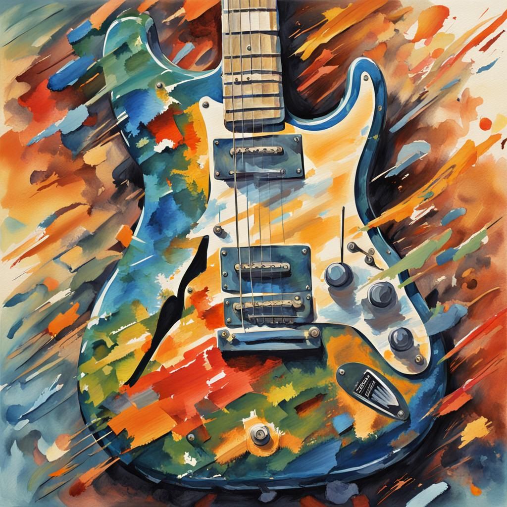Electric Guitar in Gouache Watercolor Style