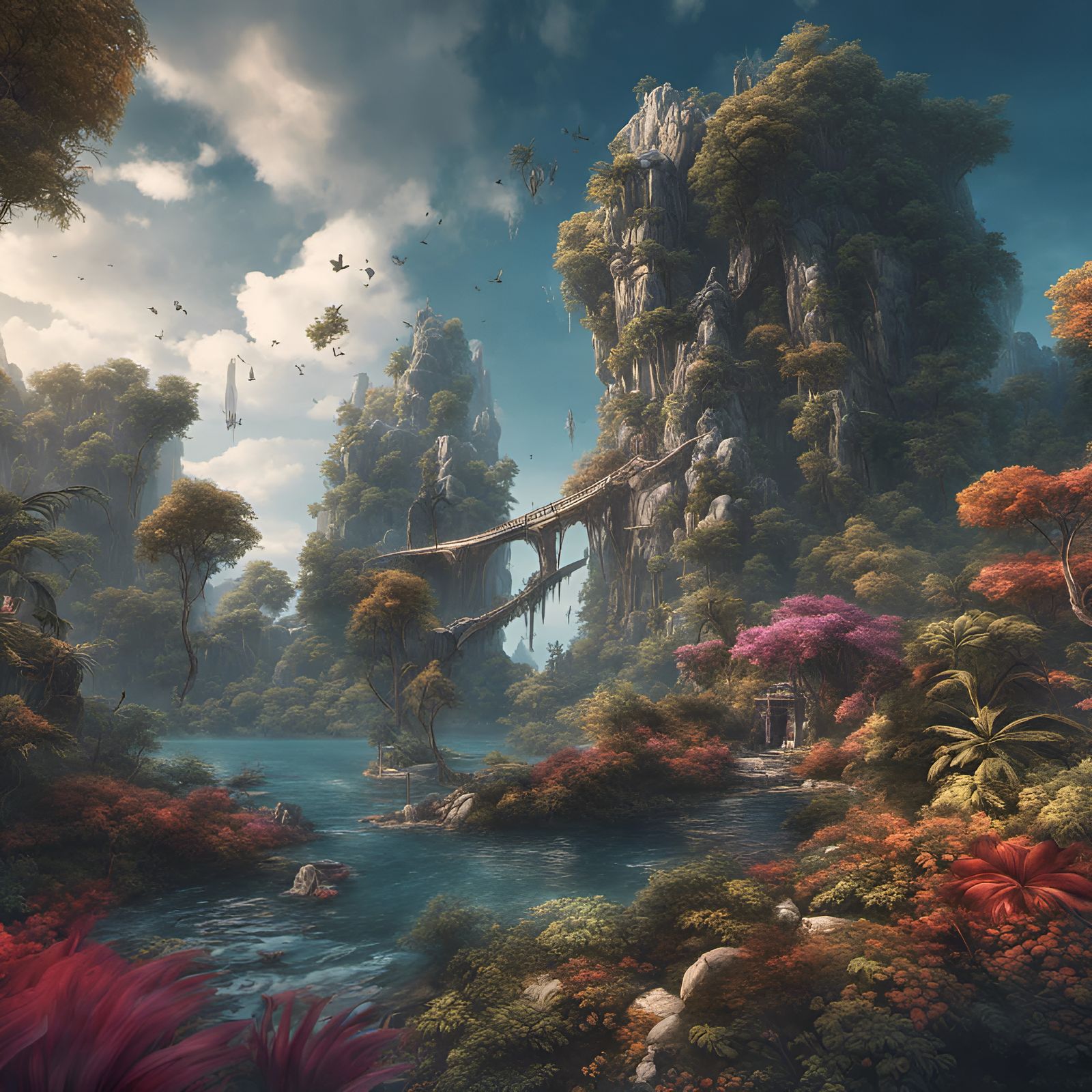 Realistic Paradise Heaven: Detailed Fantasy Concept Art