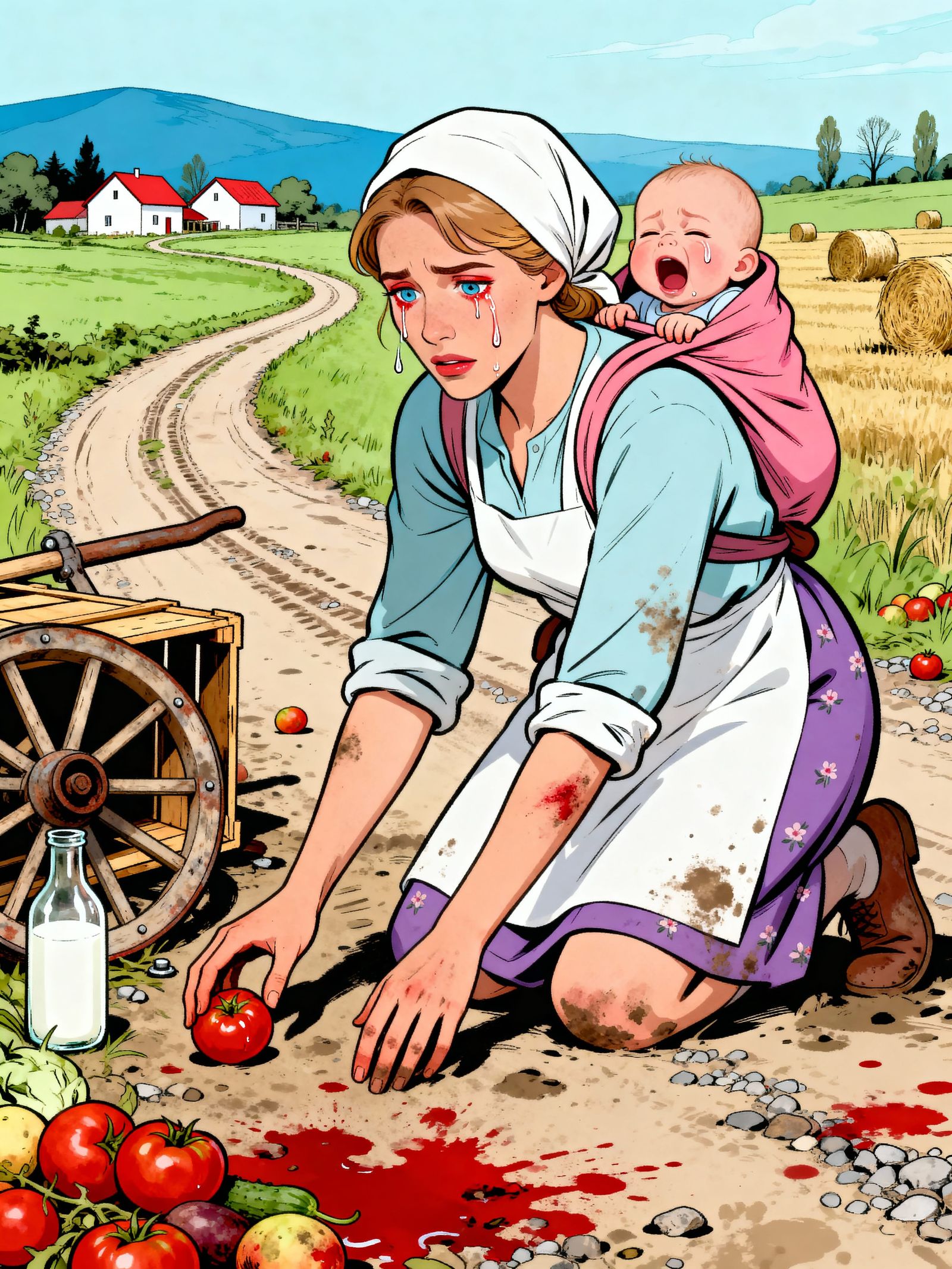 Sorrowful Mother and Child in Rural Polish Style