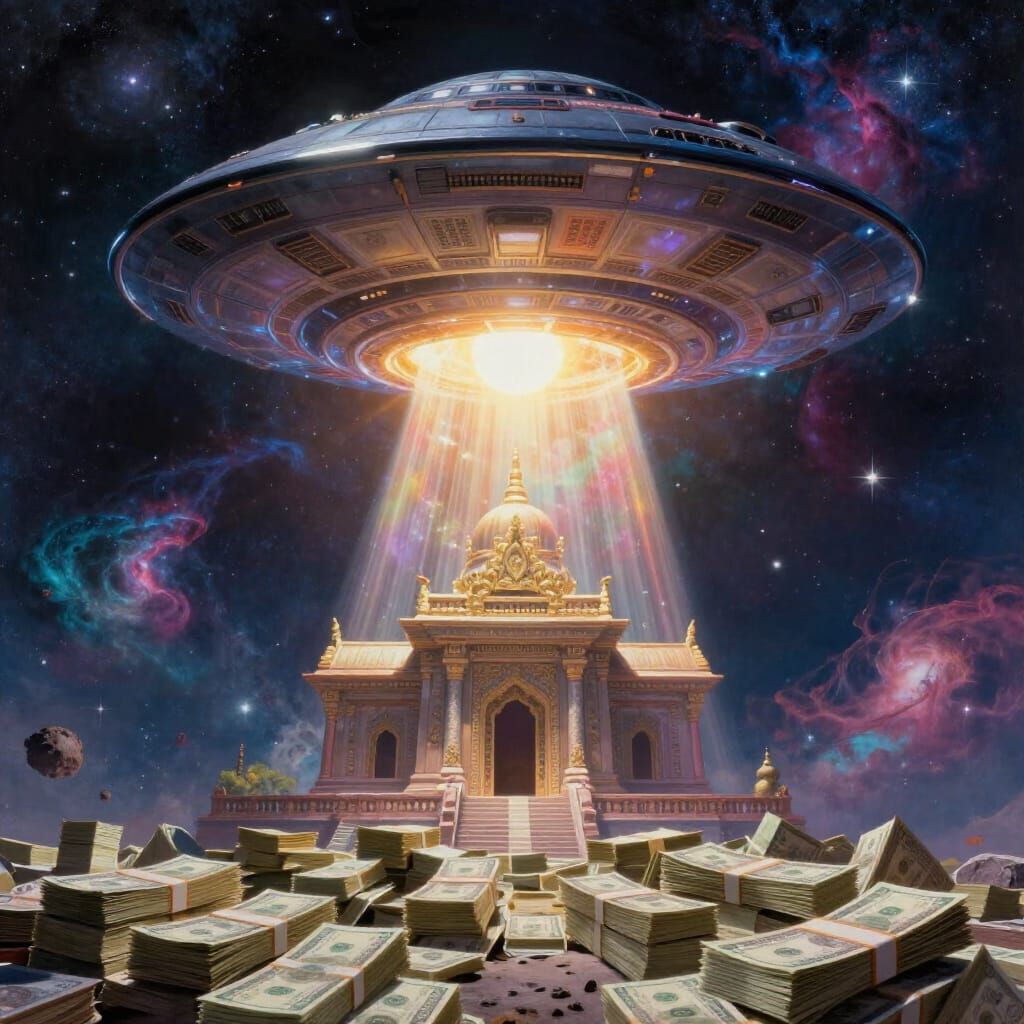 UFO Abducts Money Over Moon Temple