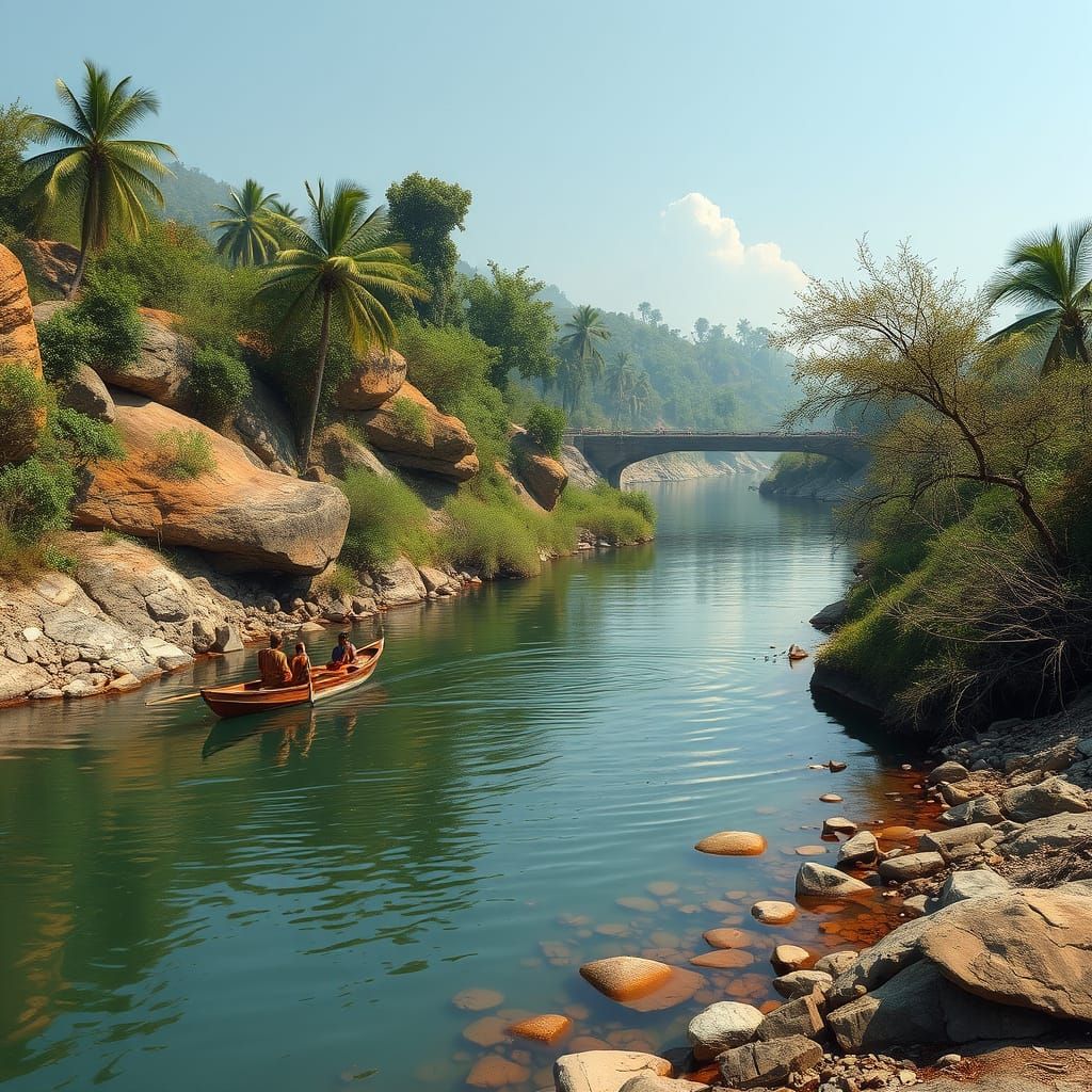 Ancient Indian River Scene in Photorealistic Style