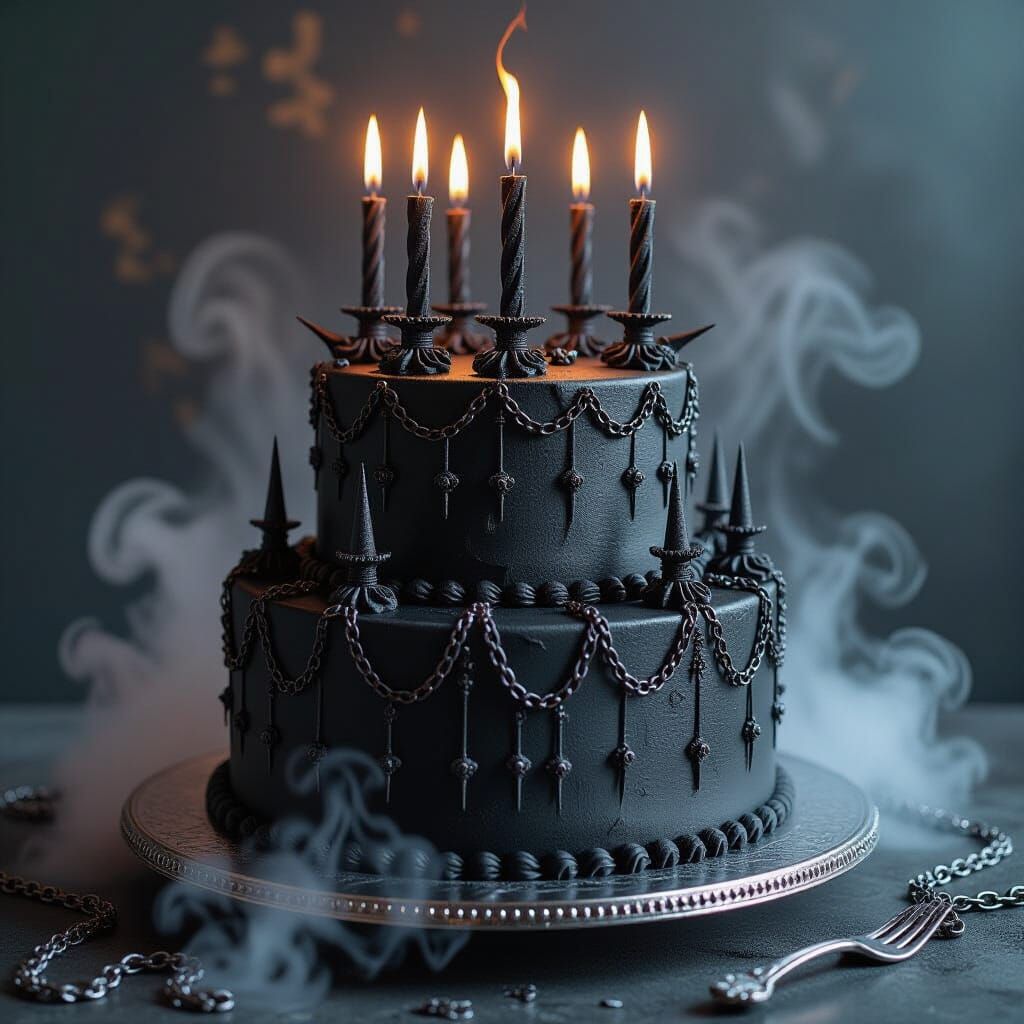 Gothic Metal Cake with Blades and Burning Torches