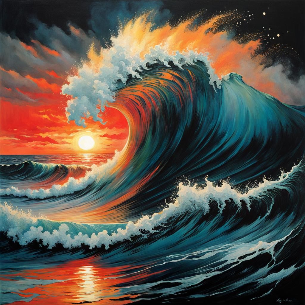 Intense Sunset Wave in Romantic Style