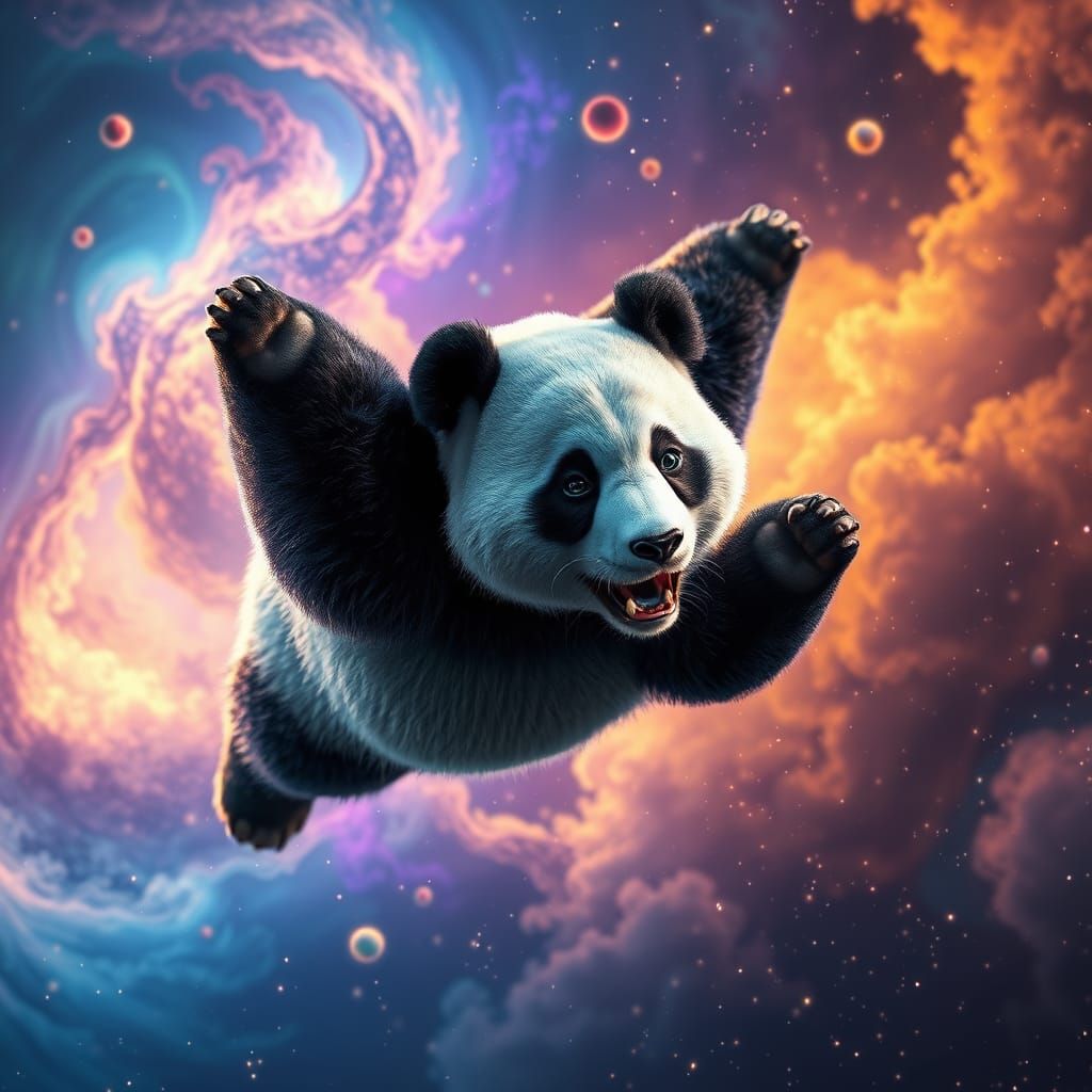 Majestic Panda in Cosmic Dreamscape