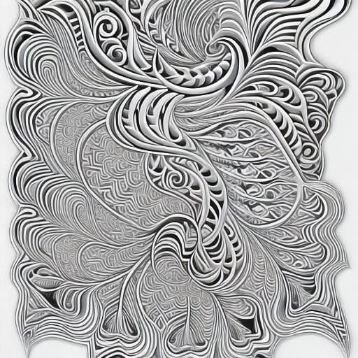 Abstract White Unicorn with Fractal and Zentangle Elements