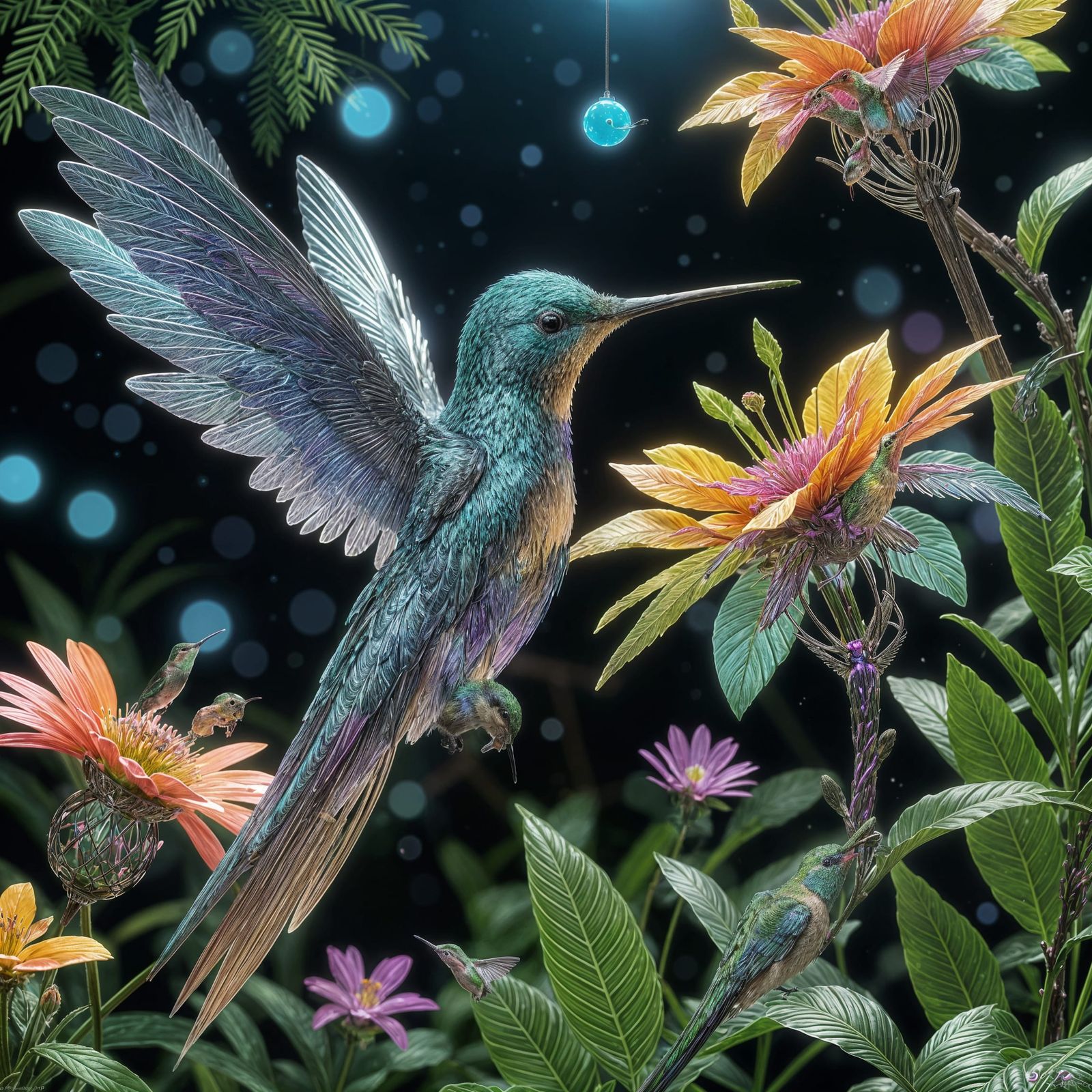 Robotic Hummingbird Sips Nectar: 3D Render
