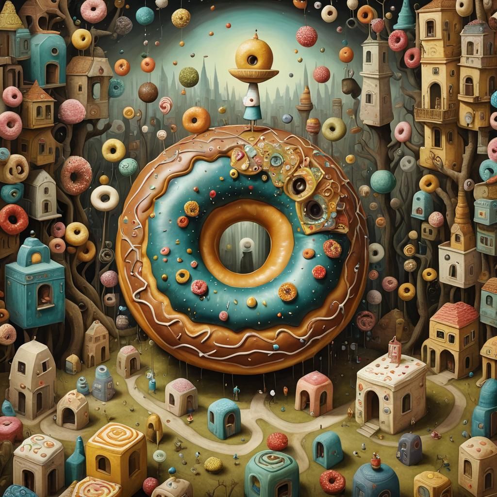 Surreal Donut Landscape in Van Gogh and Ceccoli Styles