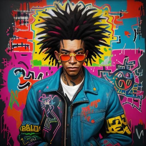 Vibrant Graffiti Portrait in Urban Street Art Style