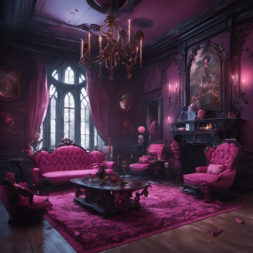 Gothic Living Room in Detailed Matte Painting Style