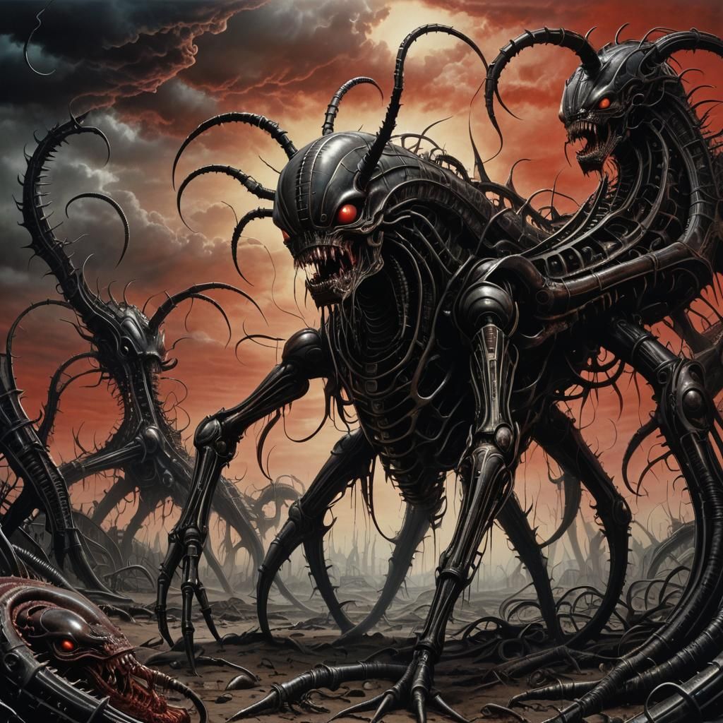 Biomechanical Alien Centipede Nightmare in Giger Style