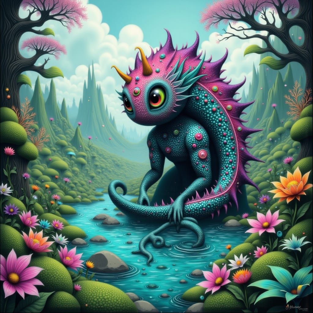 Majestic Ahuizotl Guards Serene Lake, Digital Art