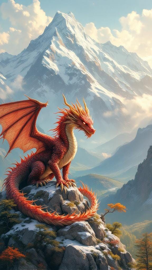 Fiery Dragon on Snow Mountain, Painterly Style